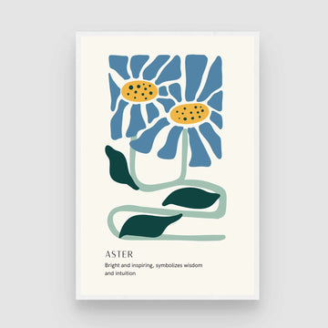 Retro Abstract Aster Botanical Poster | Blue & Mint Framed Print 2 : 3 Vertical Premium Wall Art Canvas by MeriDeewar