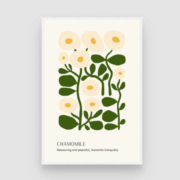 Retro Abstract Chamomile Botanical Poster | Cream & Green Framed Print 2 : 3 Vertical Premium Wall Art Canvas by MeriDeewar