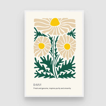 Retro Abstract Daisy Botanical Poster | Cream & Green Framed Print 2 : 3 Vertical Premium Wall Art Canvas by MeriDeewar