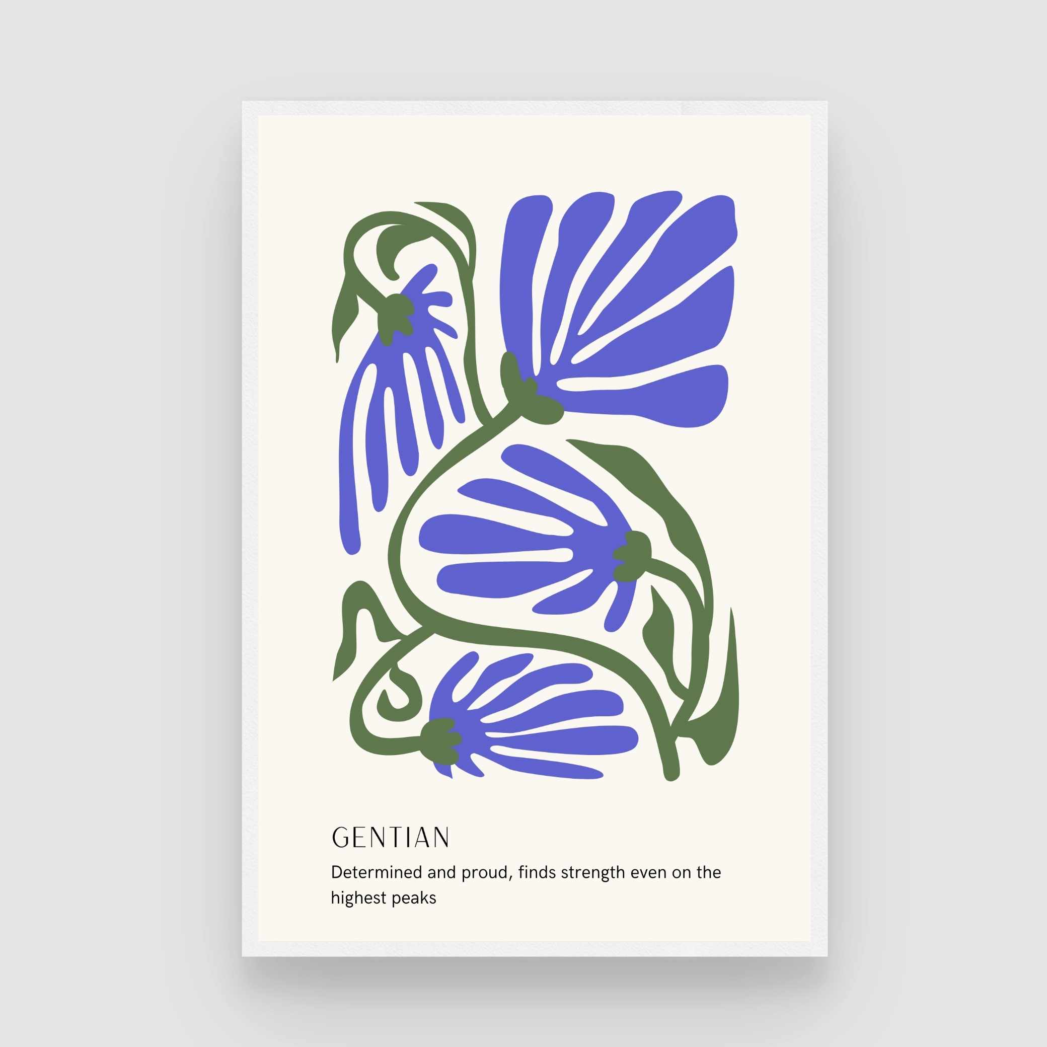 Retro Abstract Gentian Botanical Poster | Cool Blue Framed Print 2 : 3 Vertical Premium Wall Art Canvas by MeriDeewar