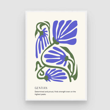 Retro Abstract Gentian Botanical Poster | Cool Blue Framed Print 2 : 3 Vertical Premium Wall Art Canvas by MeriDeewar