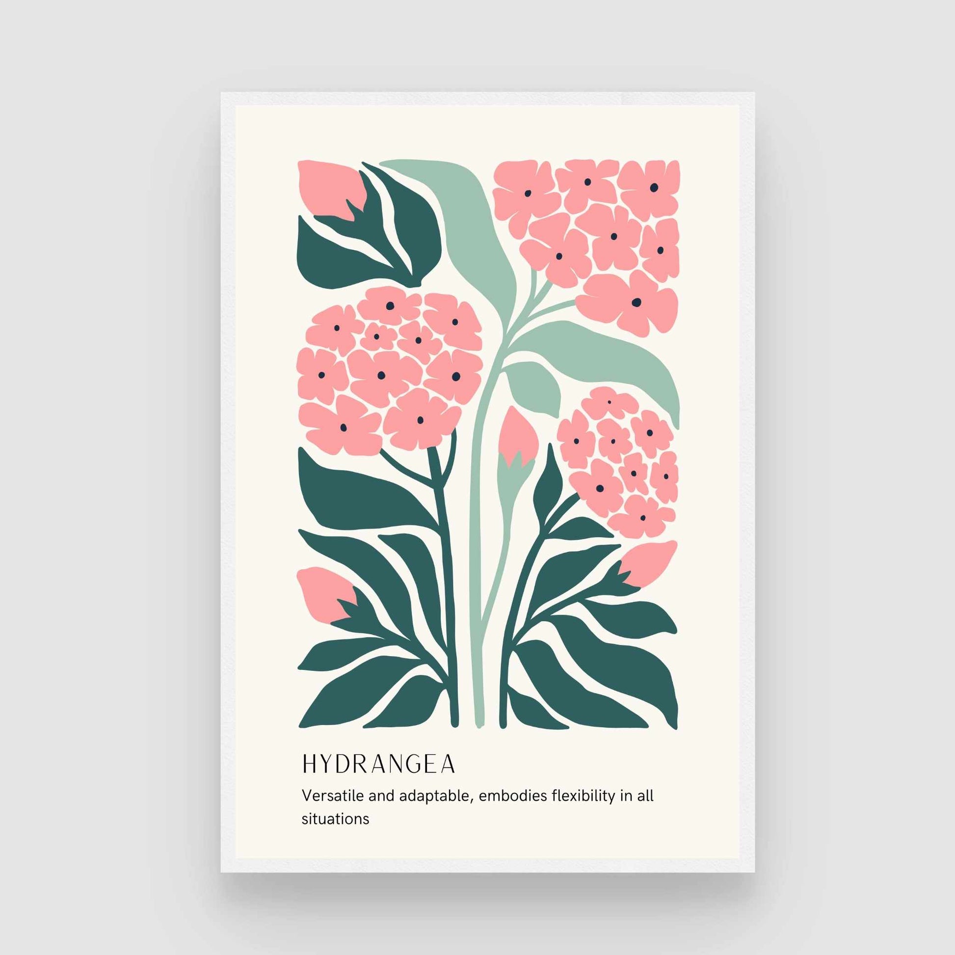 Retro Abstract Hydrangea Botanical Poster | Pink & Green Framed Print 2 : 3 Vertical Premium Wall Art Canvas by MeriDeewar
