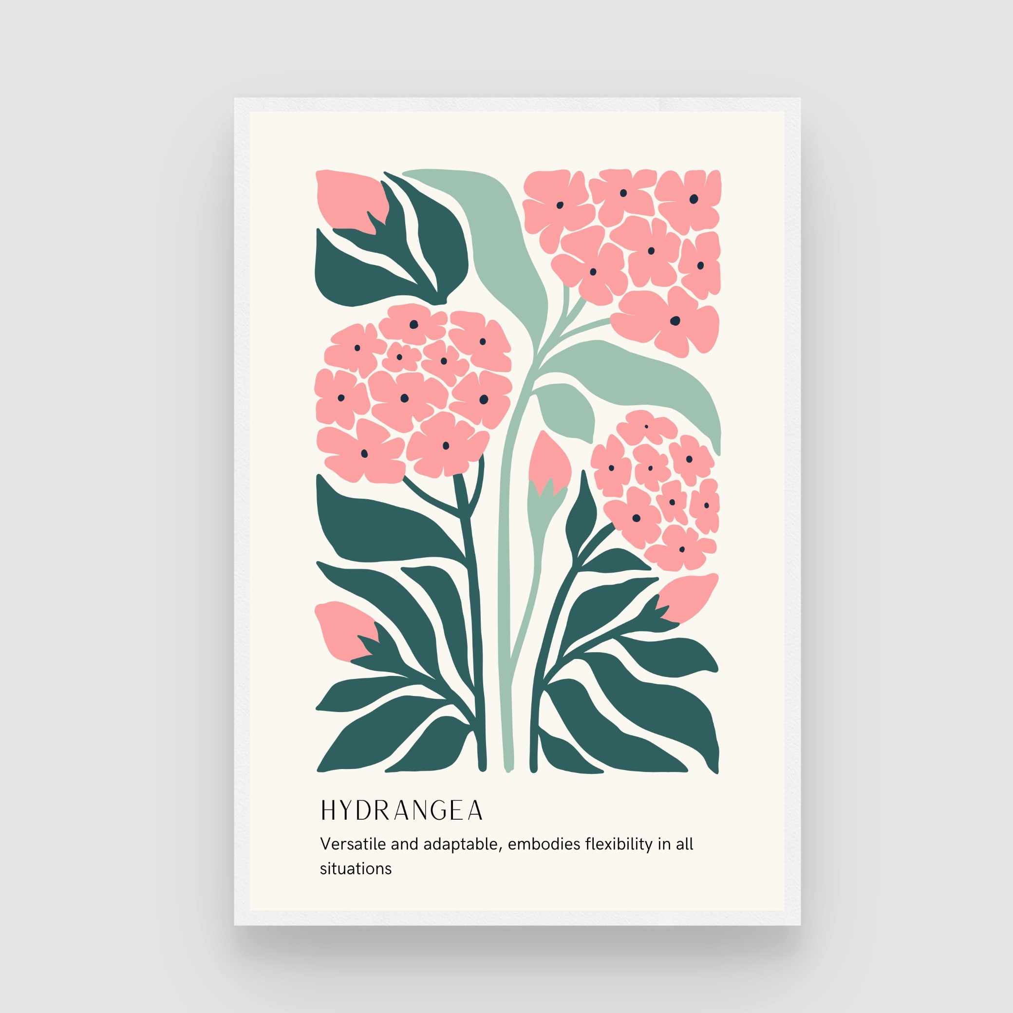 Retro Abstract Hydrangea Botanical Poster | Pink & Green Framed Print 2 : 3 Vertical Premium Wall Art Canvas by MeriDeewar