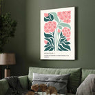 Retro Abstract Hydrangea Botanical Poster | Pink & Green Framed Print 2 : 3 Vertical Premium Wall Art Canvas by MeriDeewar