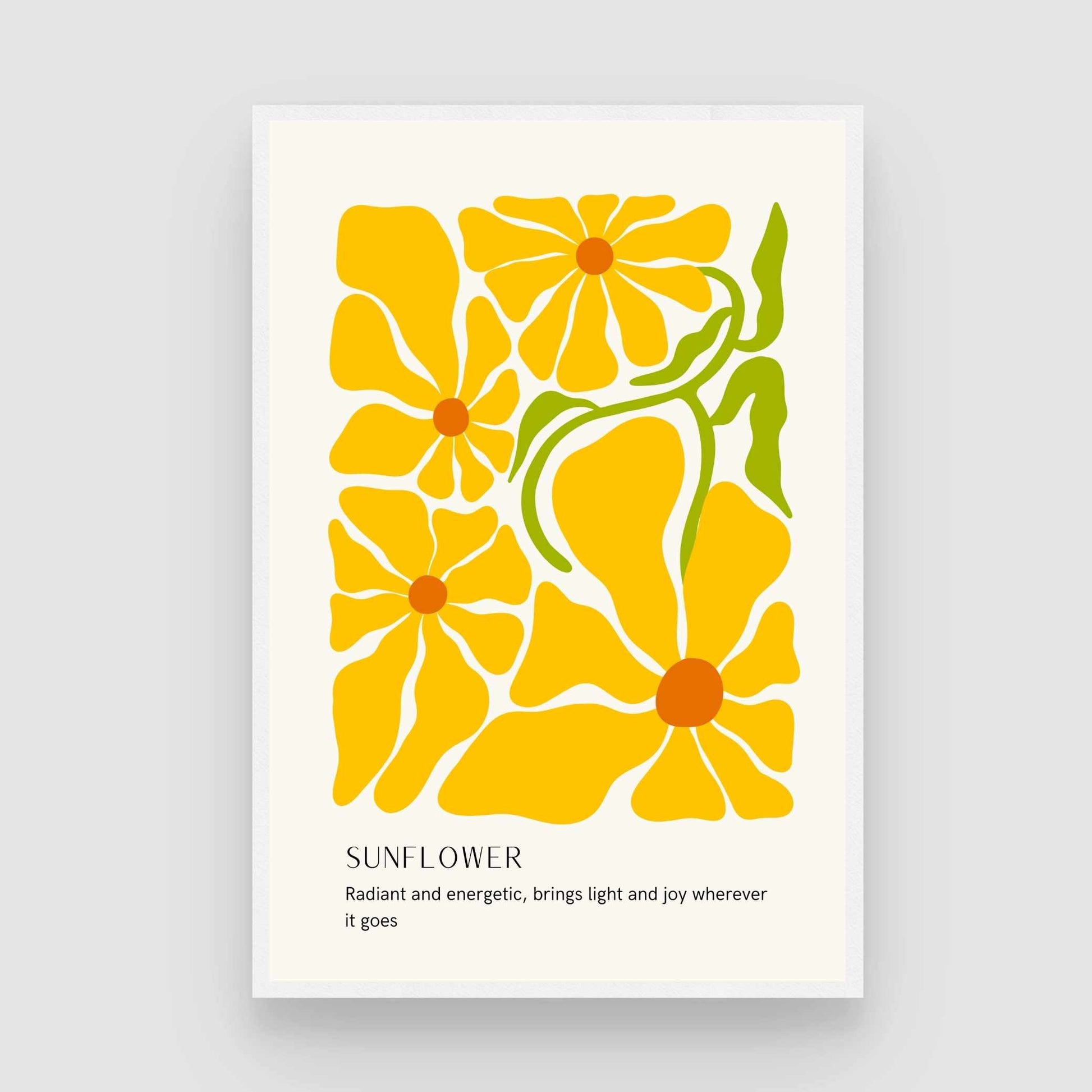 Retro Abstract Sunflower Botanical Poster | Bright Yellow Framed Print 2 : 3 Vertical Premium Wall Art Canvas by MeriDeewar