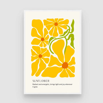 Retro Abstract Sunflower Botanical Poster | Bright Yellow Framed Print 2 : 3 Vertical Premium Wall Art Canvas by MeriDeewar