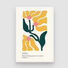 Retro Abstract Zinnia Botanical Poster | Yellow & Teal Framed Print 2 : 3 Vertical Premium Wall Art Canvas by MeriDeewar