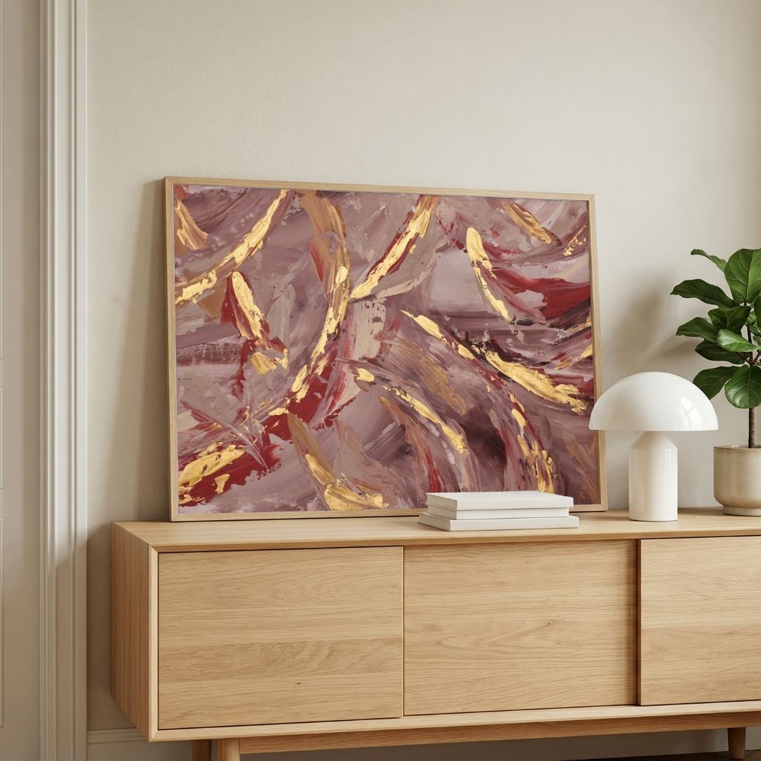Rhythm in Rosewood | Modern Abstract Expressionist Framed Wall Art 4 : 3 Horizontal Premium Wall Art Canvas by MeriDeewar