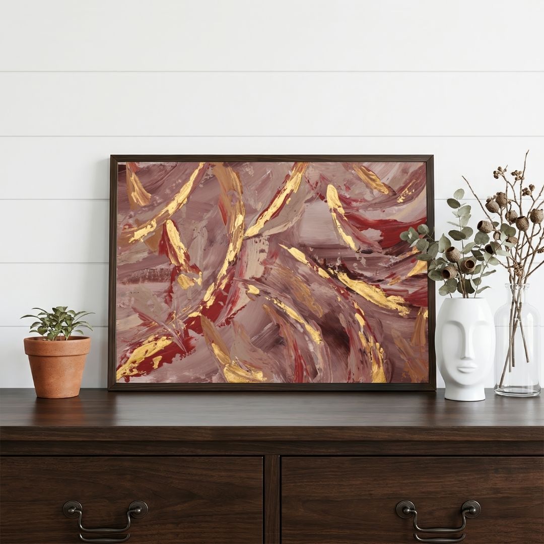 Rhythm in Rosewood | Modern Abstract Expressionist Framed Wall Art 4 : 3 Horizontal Premium Wall Art Canvas by MeriDeewar