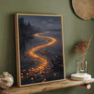 River of Light Floating Diyas Wall Art | Serene Ganges Night Oil Painting Print 2 : 3 Vertical Premium Wall Art Canvas by MeriDeewar
