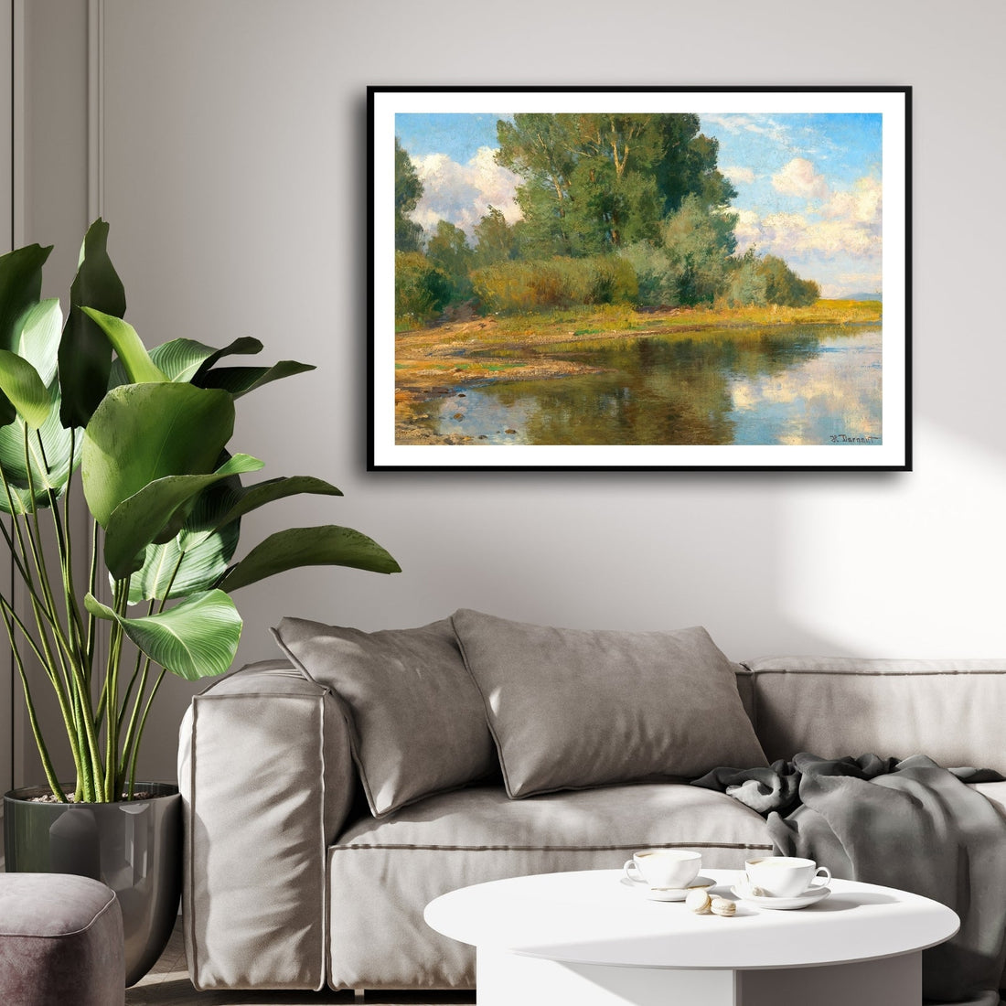 Riverside Serenity – Peaceful Landscape Wall Art 2 : 3 Horizontal Premium Wall Art Canvas by MeriDeewar