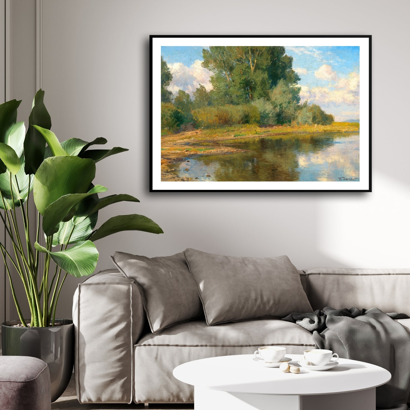 Riverside Serenity – Peaceful Landscape Wall Art 2 : 3 Horizontal Premium Wall Art Canvas by MeriDeewar