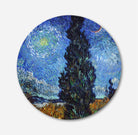 Road with Cypress and Star Painting Circular Canvas Frame Circular Canvas Frame Premium Wall Art Canvas by MeriDeewar