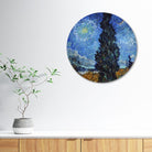 Road with Cypress and Star Painting Circular Canvas Frame Circular Canvas Frame Premium Wall Art Canvas by MeriDeewar