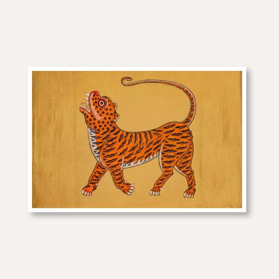 "Roaring Tiger on Ochre" Fine Art Giclée Print | Wildlife Wall Art 3 : 2 Horizontal Premium Wall Art Canvas by MeriDeewar