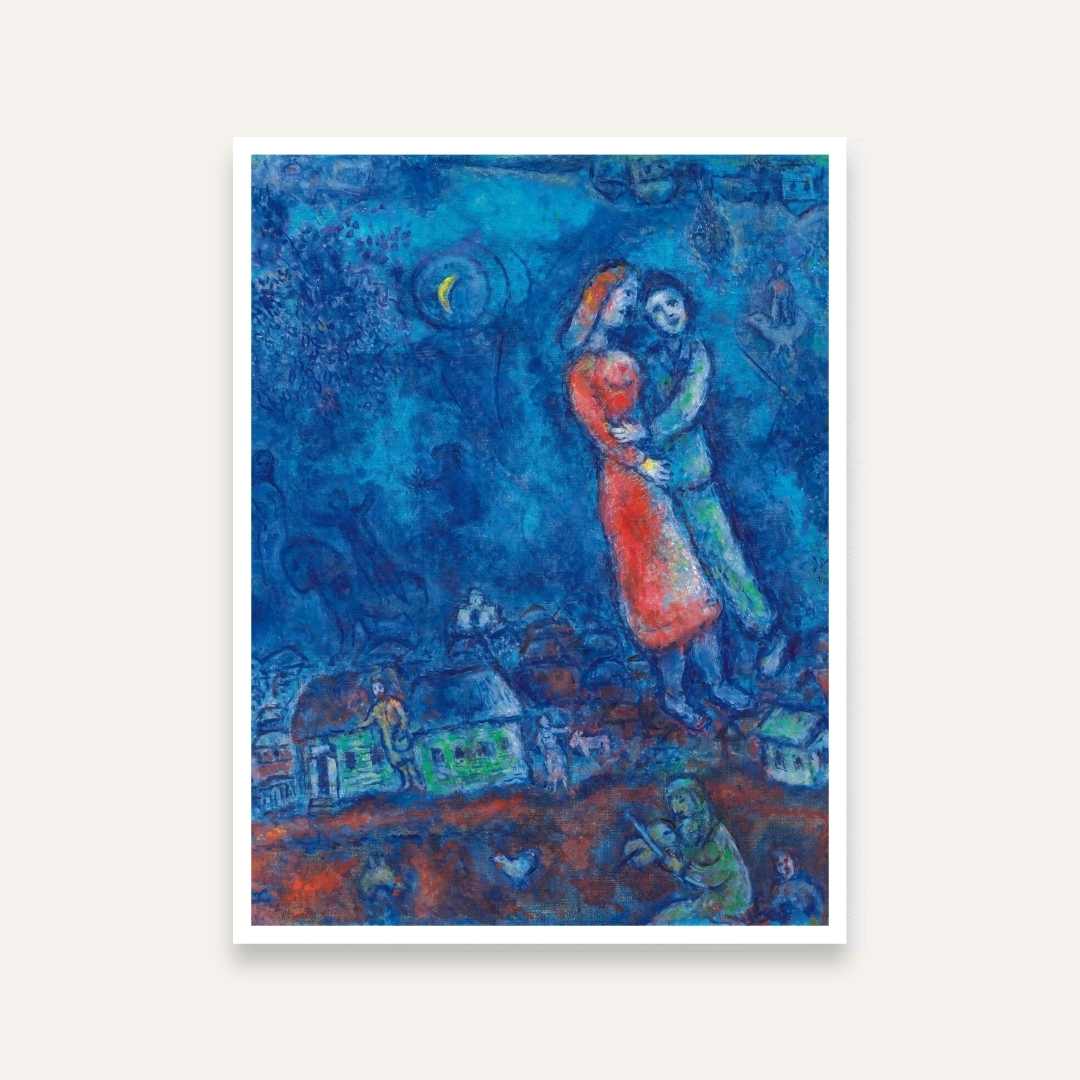 Romantic Couple Painting for Bedroom | Marc Chagall Blue Moonlight | Wall Art Print 3 : 4 Vertical Premium Wall Art Canvas by MeriDeewar