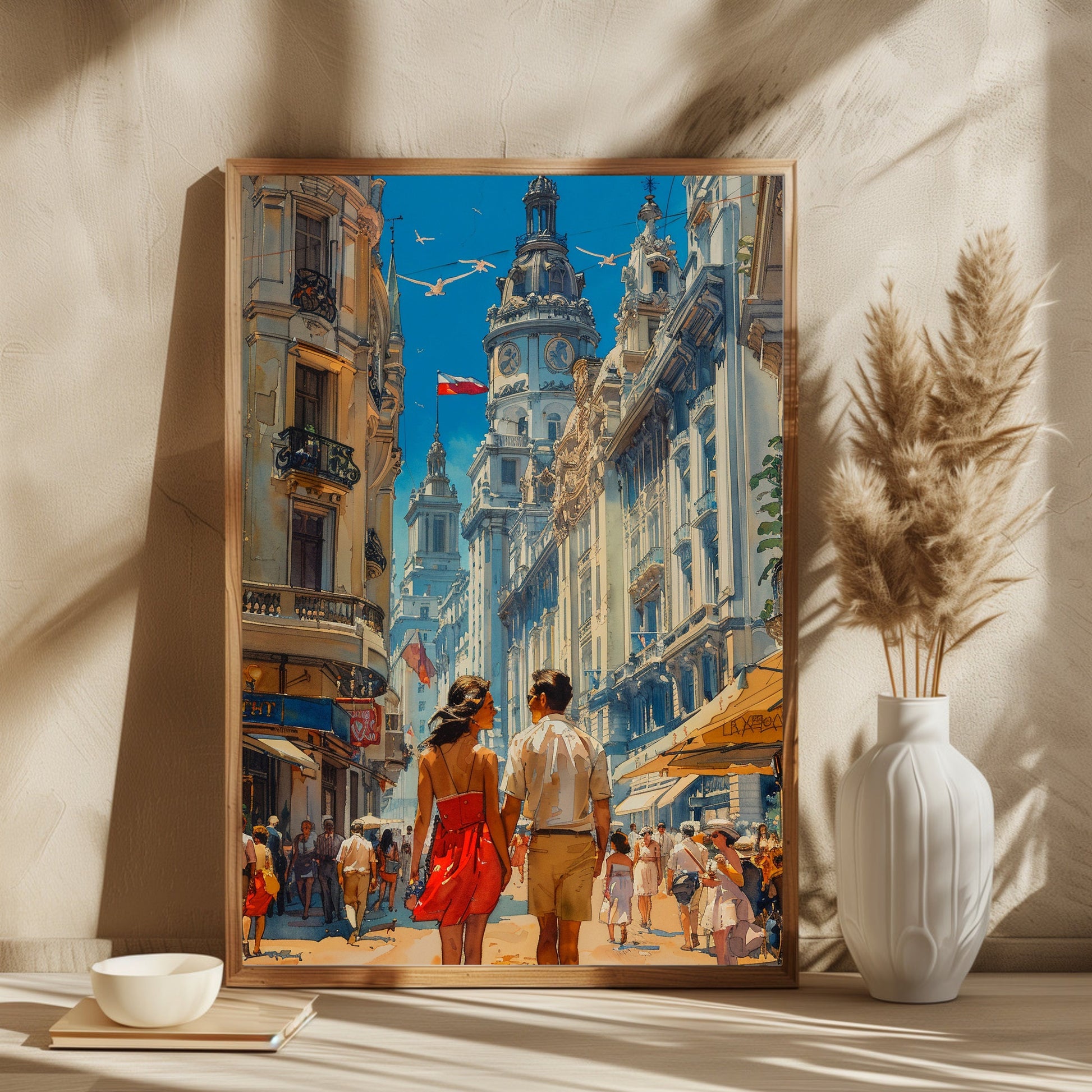 Romantic Stroll: Couple Walking Street Painting - MeriDeewar 2 : 3 Vertical Premium Wall Art Canvas by MeriDeewar