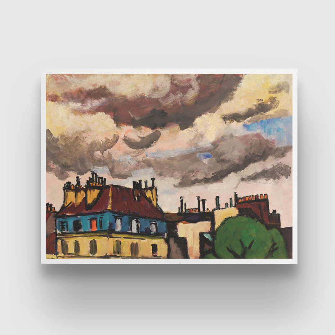 Rooftops and Clouds Painting by Henry Lyman Saÿen 3 : 4 Horizontal New Premium Wall Art Canvas by MeriDeewar