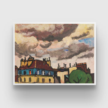 Rooftops and Clouds Painting by Henry Lyman Saÿen 3 : 4 Horizontal New Premium Wall Art Canvas by MeriDeewar
