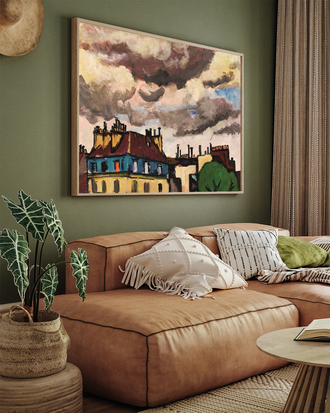 Rooftops and Clouds Painting by Henry Lyman Saÿen 3 : 4 Horizontal New Premium Wall Art Canvas by MeriDeewar