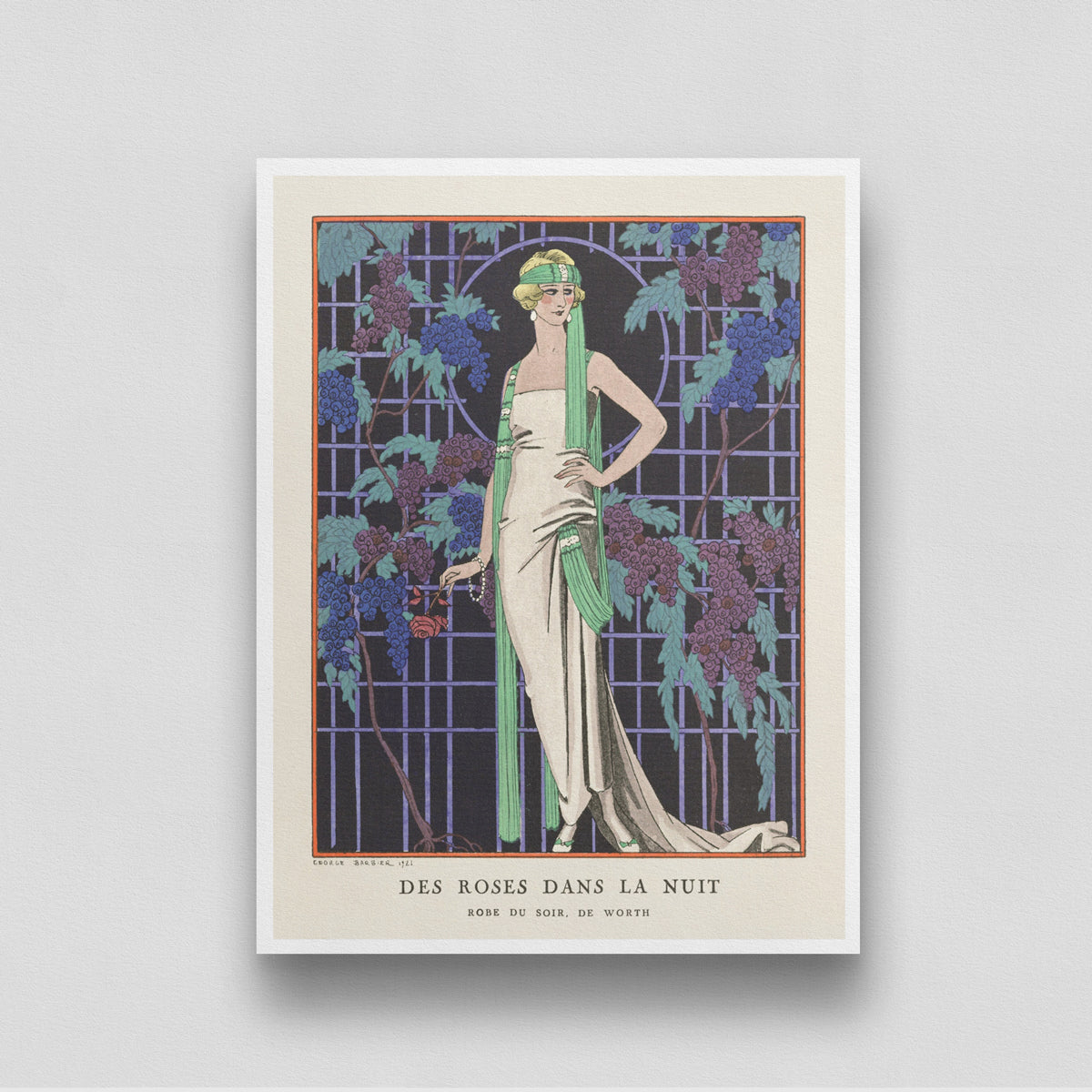 Roses at Night - Evening Dress Artwork by George Barbier 3 : 4 Vertical New Premium Wall Art Canvas by MeriDeewar