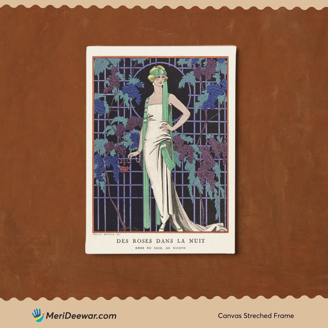 Roses at Night - Evening Dress Artwork by George Barbier 3 : 4 Vertical New Premium Wall Art Canvas by MeriDeewar