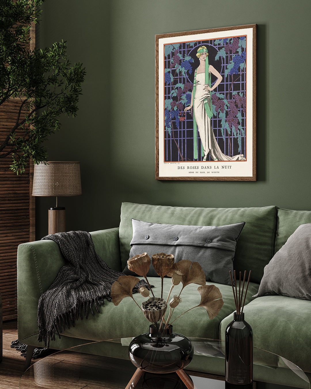 Roses at Night - Evening Dress Artwork by George Barbier 3 : 4 Vertical New Premium Wall Art Canvas by MeriDeewar