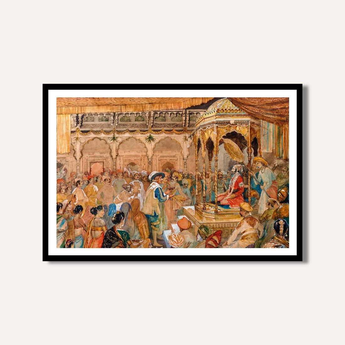 Royal Indian Court Durbar Wall Art | Vintage Historical Watercolor Print 3 : 2 Horizontal Premium Wall Art Canvas by MeriDeewar