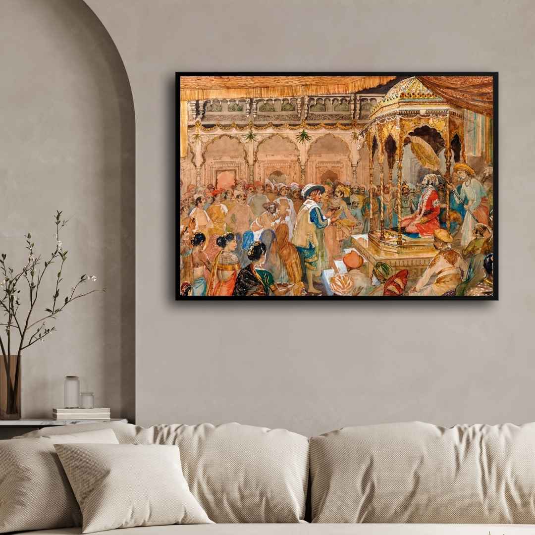 Royal Indian Court Durbar Wall Art | Vintage Historical Watercolor Print 3 : 2 Horizontal Premium Wall Art Canvas by MeriDeewar