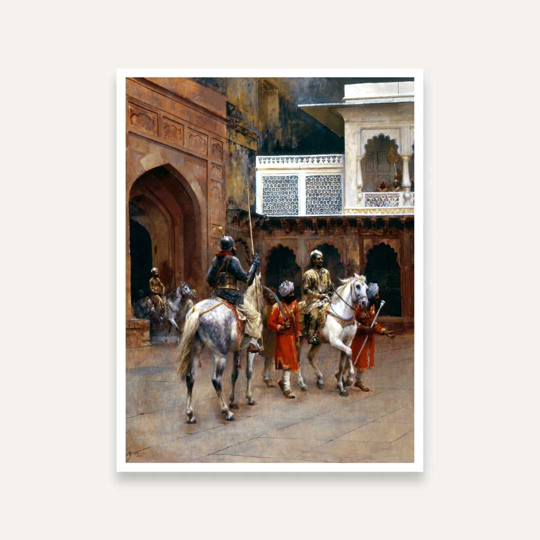 Royal Indian Palace Painting for Living Room | Mughal Heritage Wall Art | MeriDeewar 3 : 4 Vertical Premium Wall Art Canvas by MeriDeewar
