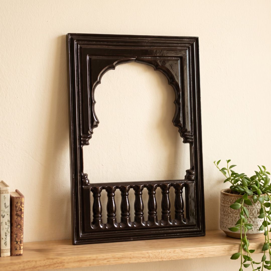 Royal Jharokha | Architectural Wall Art Curate Dark Brown / 8 x 12 Premium Wall Art Canvas by MeriDeewar
