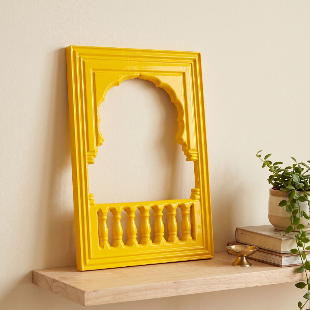 Royal Jharokha | Architectural Wall Art Curate Golden Yellow / 8 x 12 Premium Wall Art Canvas by MeriDeewar