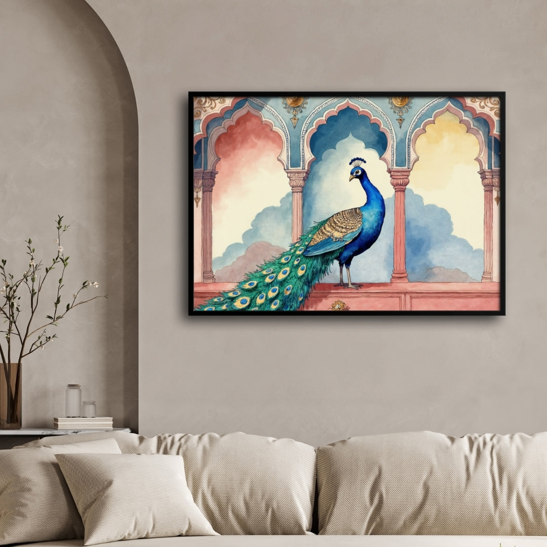 Royal Peacock – Heritage Indian Wall Art Canvas Painting 2 : 3 Horizontal Premium Wall Art Canvas by MeriDeewar