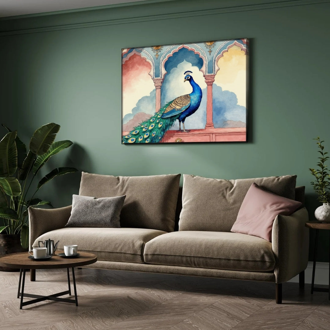 Royal Peacock – Heritage Indian Wall Art Canvas Painting 2 : 3 Horizontal Premium Wall Art Canvas by MeriDeewar
