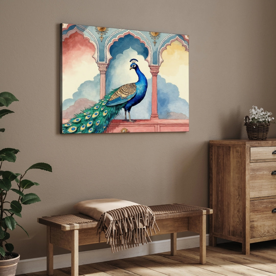 Royal Peacock – Heritage Indian Wall Art Canvas Painting 2 : 3 Horizontal Premium Wall Art Canvas by MeriDeewar