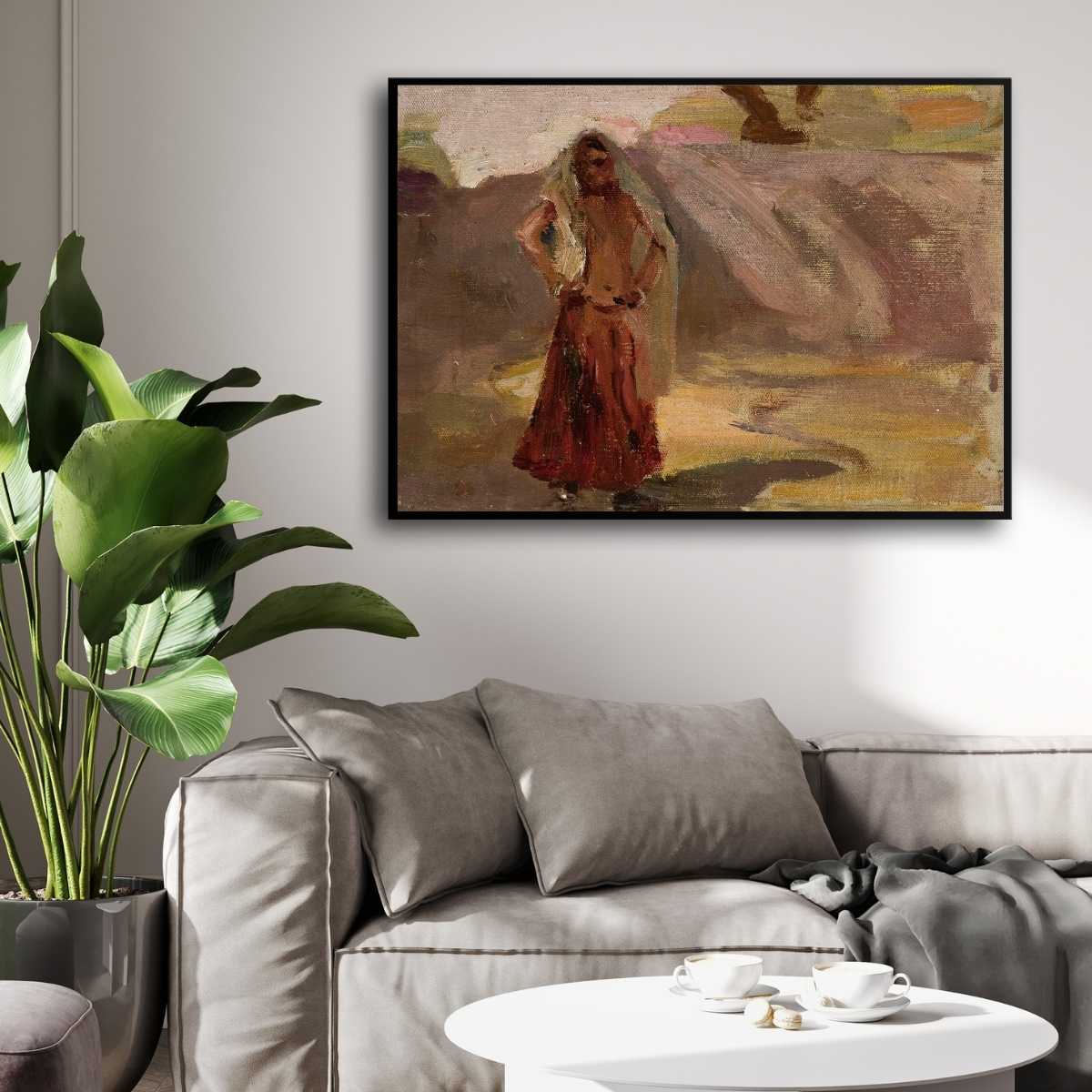 Rural Indian Woman Oil Painting | Horizontal Framed Print 4 : 3 Horizontal Premium Wall Art Canvas by MeriDeewar