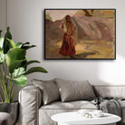 Rural Indian Woman Oil Painting | Horizontal Framed Print 4 : 3 Horizontal Premium Wall Art Canvas by MeriDeewar