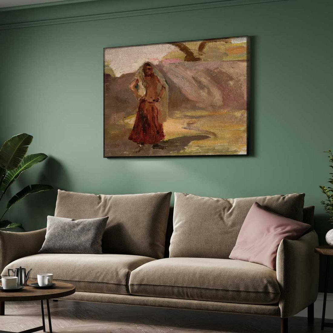 Rural Indian Woman Oil Painting | Horizontal Framed Print 4 : 3 Horizontal Premium Wall Art Canvas by MeriDeewar
