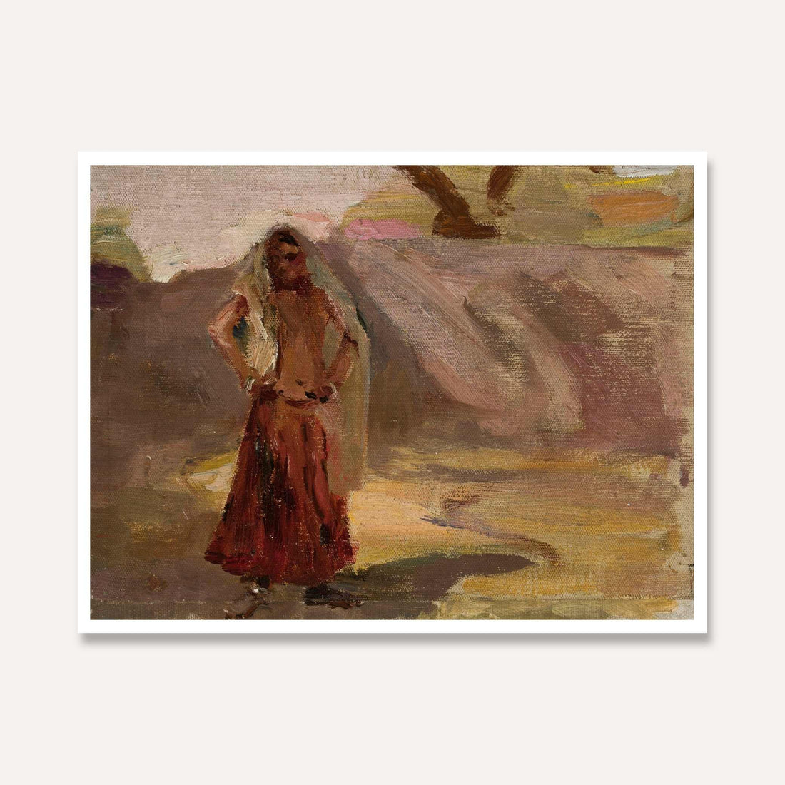 Rural Indian Woman Oil Painting | Horizontal Framed Print 4 : 3 Horizontal Premium Wall Art Canvas by MeriDeewar