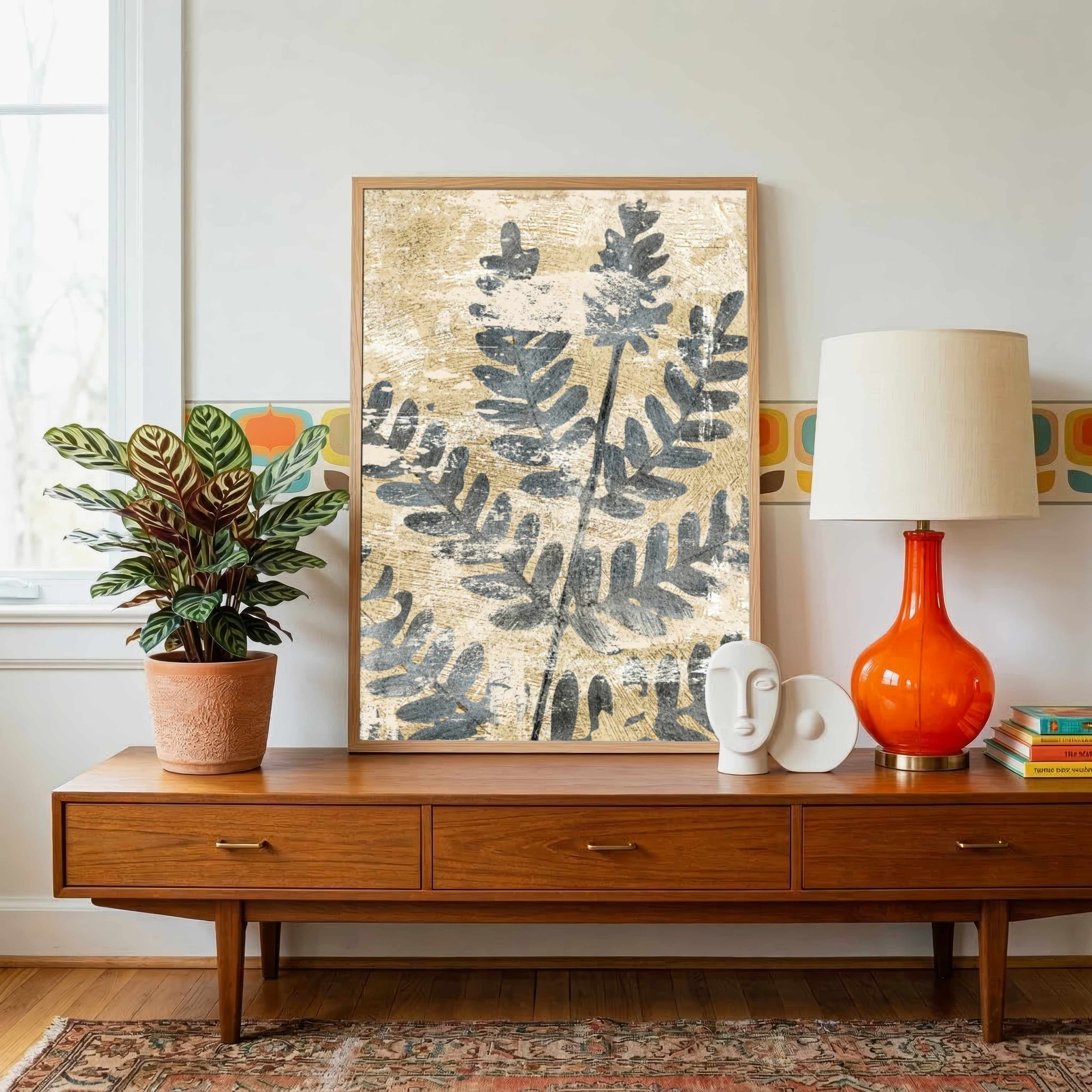 "Rustic Fern Impression" Textured Botanical Giclée Print | Fine Art Wall Art 2 : 3 Vertical Premium Wall Art Canvas by MeriDeewar