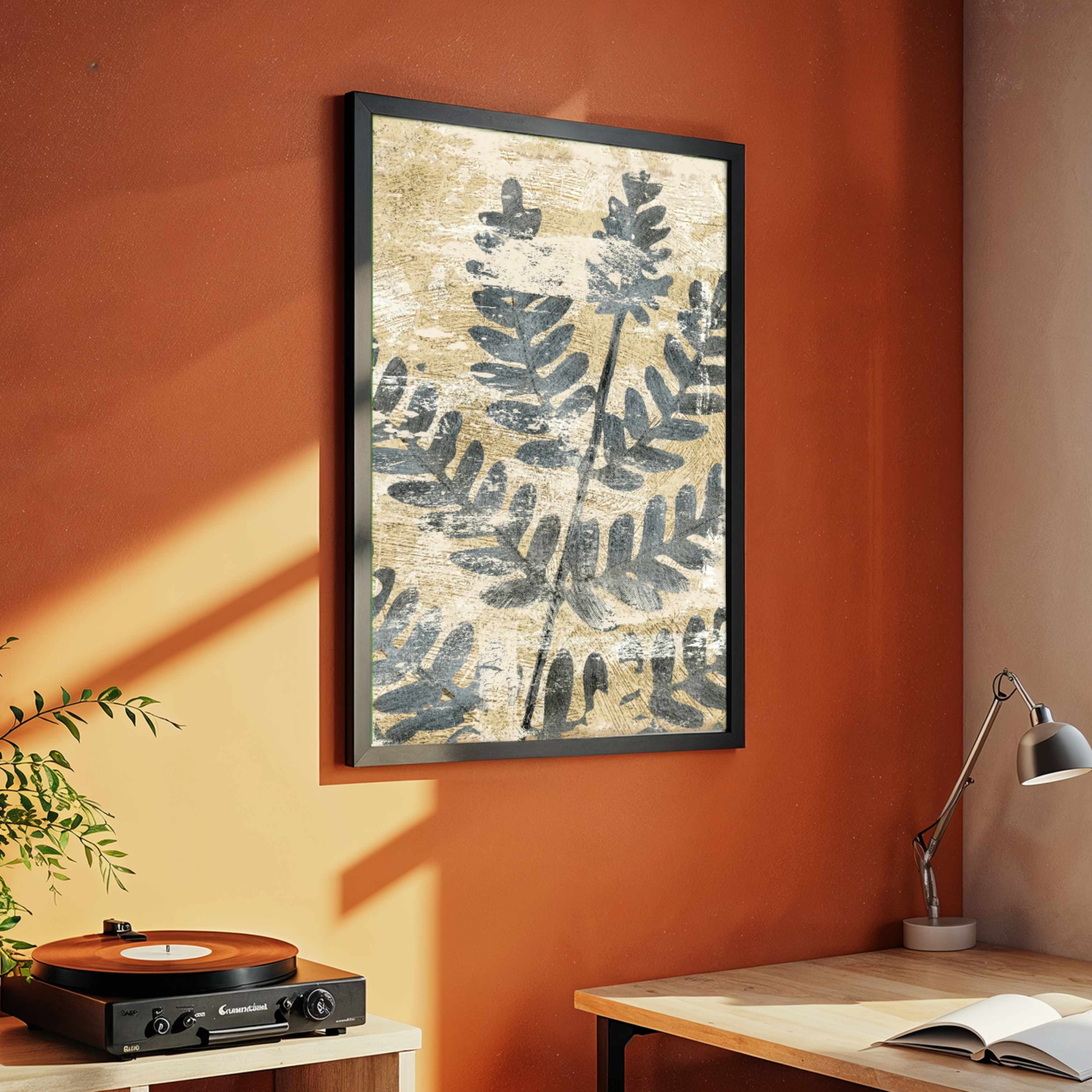 "Rustic Fern Impression" Textured Botanical Giclée Print | Fine Art Wall Art 2 : 3 Vertical Premium Wall Art Canvas by MeriDeewar