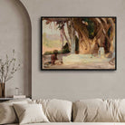 Rustic Indian Banyan Tree Landscape Oil Painting | Horizontal Framed Print 4 : 3 Horizontal Premium Wall Art Canvas by MeriDeewar