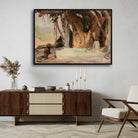 Rustic Indian Banyan Tree Landscape Oil Painting | Horizontal Framed Print 4 : 3 Horizontal Premium Wall Art Canvas by MeriDeewar