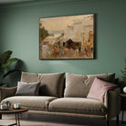 Rustic Indian Desert Village Scene Oil Painting | Horizontal Framed Print 4 : 3 Horizontal Premium Wall Art Canvas by MeriDeewar