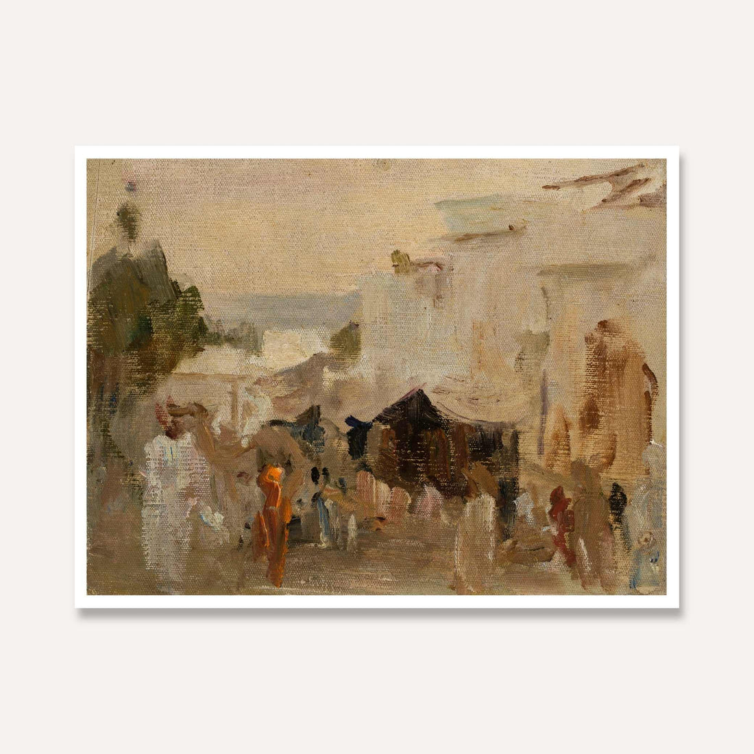 Rustic Indian Desert Village Scene Oil Painting | Horizontal Framed Print 4 : 3 Horizontal Premium Wall Art Canvas by MeriDeewar