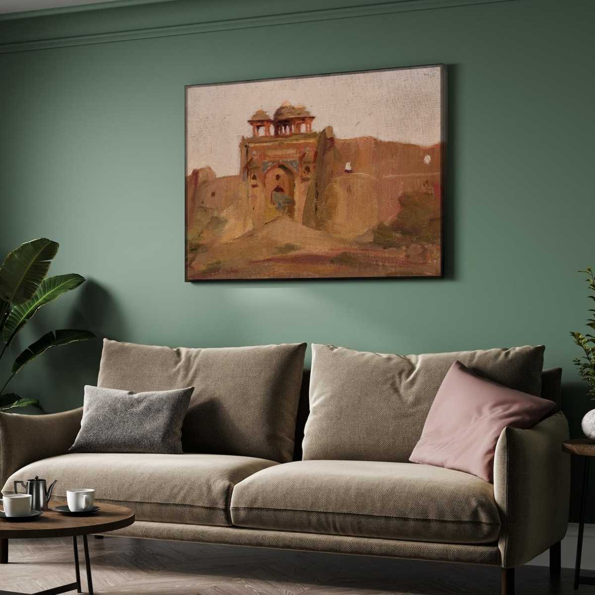 Rustic Indian Fort Architecture Oil Painting | Horizontal Framed Print 4 : 3 Horizontal Premium Wall Art Canvas by MeriDeewar