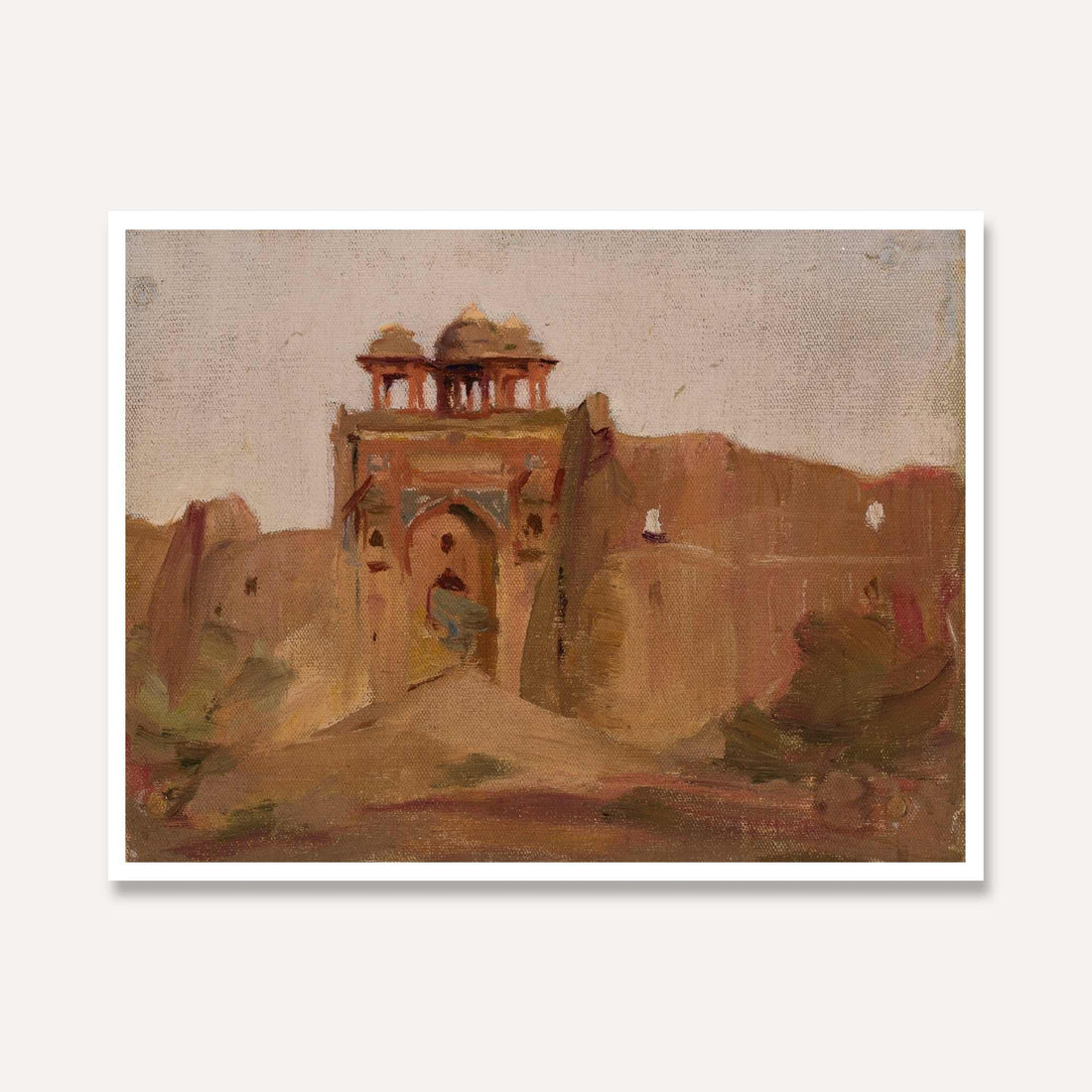 Rustic Indian Fort Architecture Oil Painting | Horizontal Framed Print 4 : 3 Horizontal Premium Wall Art Canvas by MeriDeewar