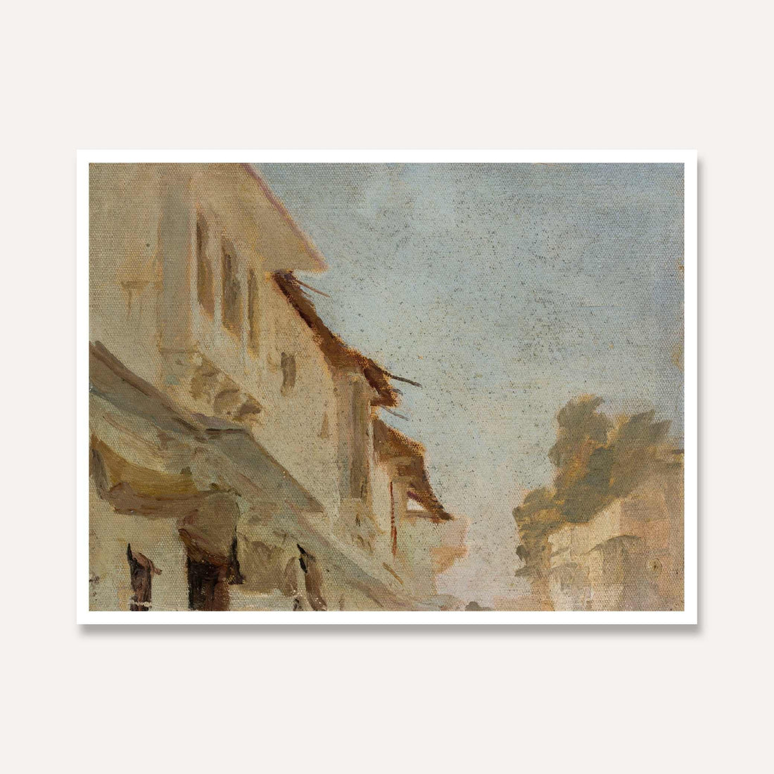 Rustic Indian Street Scene Oil Painting | Horizontal Framed Print 4 : 3 Horizontal Premium Wall Art Canvas by MeriDeewar
