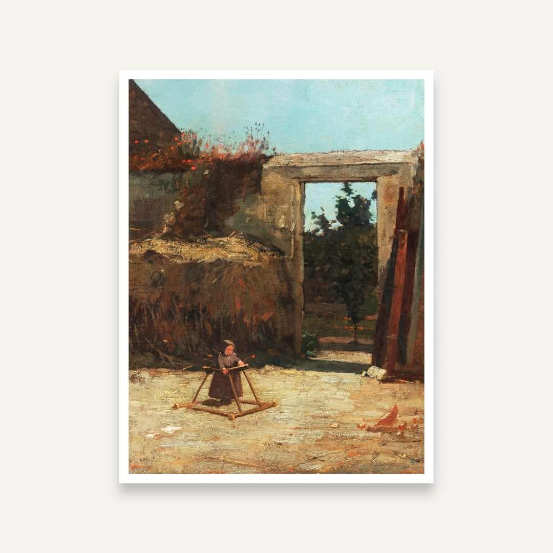 Rustic Village Farmyard Painting for Living Room | Countryside Scenery Wall Art | Winslow Homer 4 :5 Vertical Premium Wall Art Canvas by MeriDeewar