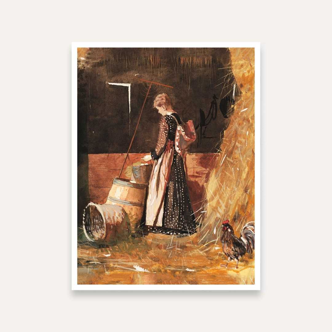 Rustic Village Woman Painting for Living Room | Warm Earthy Farmhouse Wall Art 3 : 4 Vertical Premium Wall Art Canvas by MeriDeewar